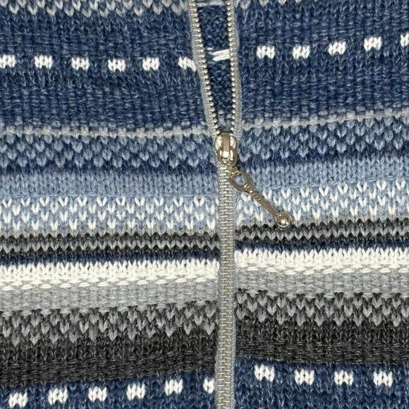 VTG Dressbarn Fair Isle Full Zip Hoodie Sweater Women's M Blue Gray White - Picture 5 of 12